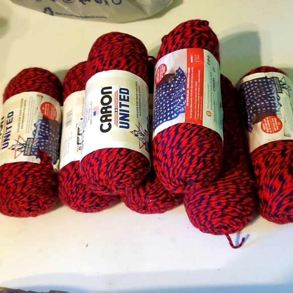 Other New Caron United Red And Blue Marble Striped Yarn Lot Of 7